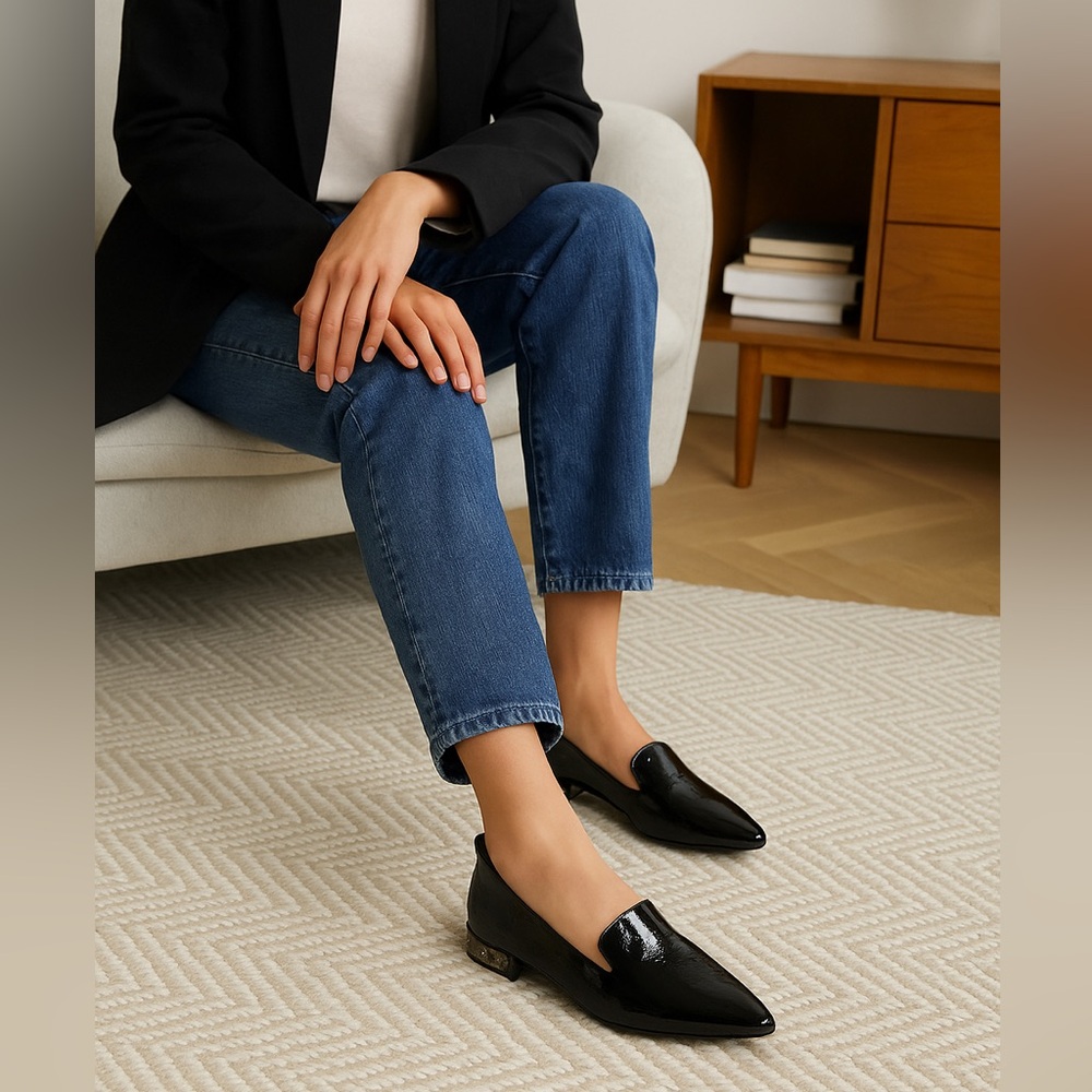 Franco Sarto Sadie Black Patent Leather Loafers | Size 7.5M